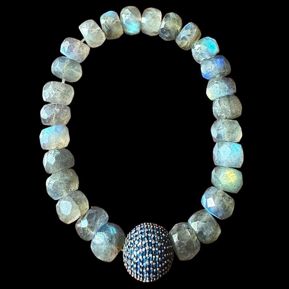 Vintage Labradorite & Sapphire Gemstone Estate Jewelry Bracelet